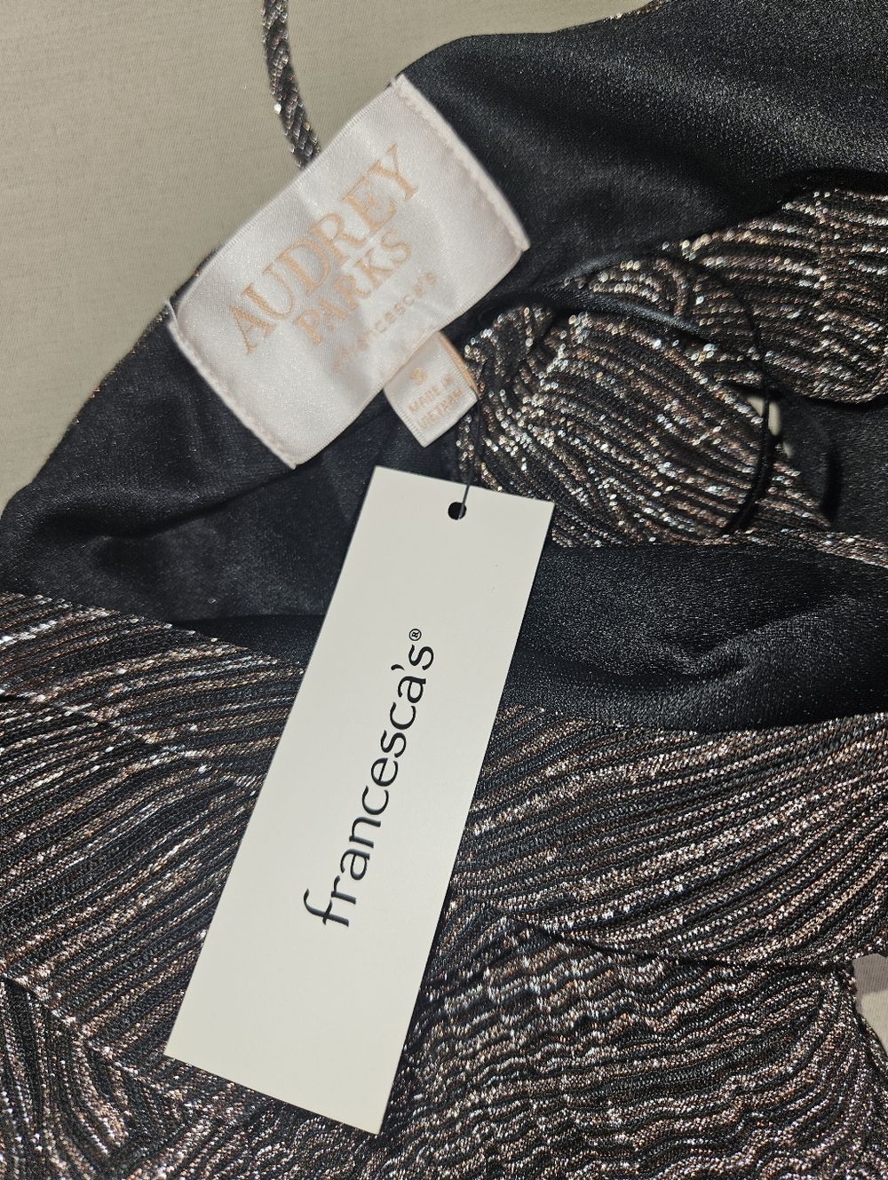 Francesca's Collections Black and Silver Tiered V-Neck Midi Dress - Picture 4 of 10
